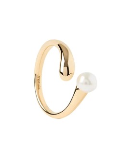 PDPAOLA Anello aperto placcato oro con perla d'acqua dolce La Perla AN01-E08 - Diametro: 58 mm donna