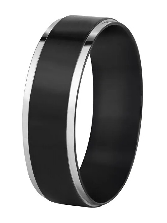 Troli Anello in acciaio nero con bordo argento - Diametro: 54 mm unisex