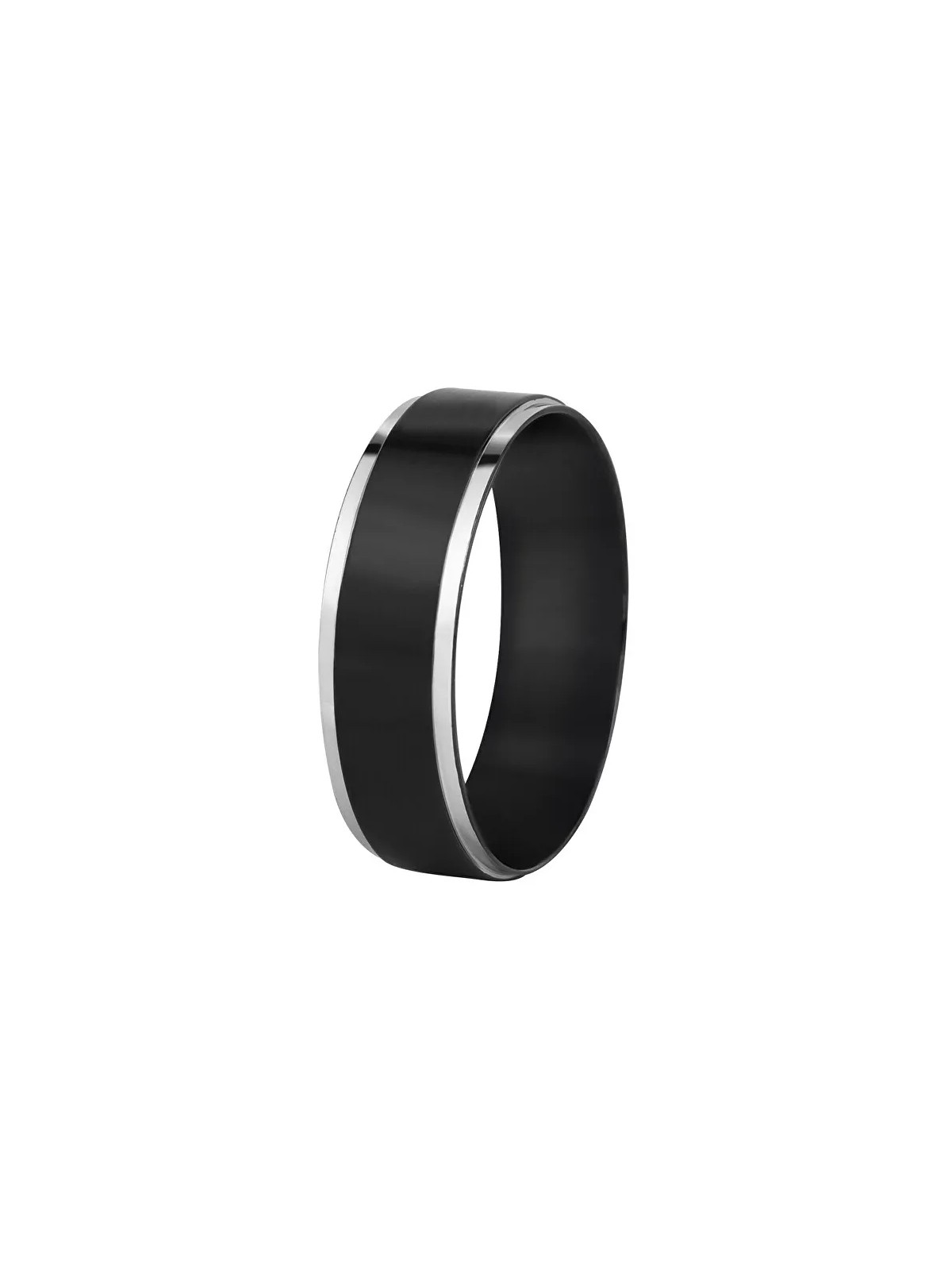 Troli Anello in acciaio nero con bordo argento - Diametro: 54 mm unisex