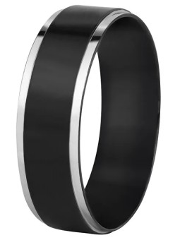 Troli Anello in acciaio nero con bordo argento - Diametro: 57 mm unisex