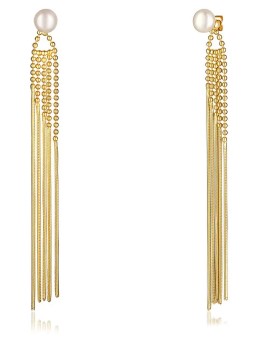 JwL Luxury Pearls Orecchini lunghi dorati 2 in 1 con perle vere JL0654 donna