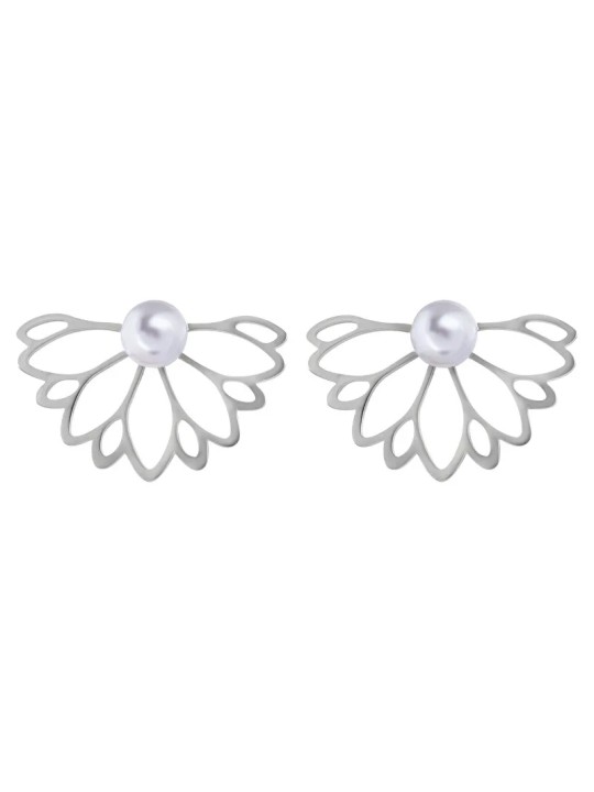 Troli Orecchini di lusso in acciaio con perla 2 in 1 donna