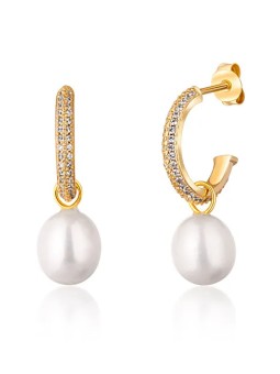 JwL Luxury Pearls Bellissimi orecchini a cerchio placcati in oro con perle vere 2 in 1 JL0771 donna