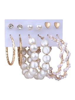 Troli Splendido set di orecchini rotondi placcati in oro e perle (6 paia) donna