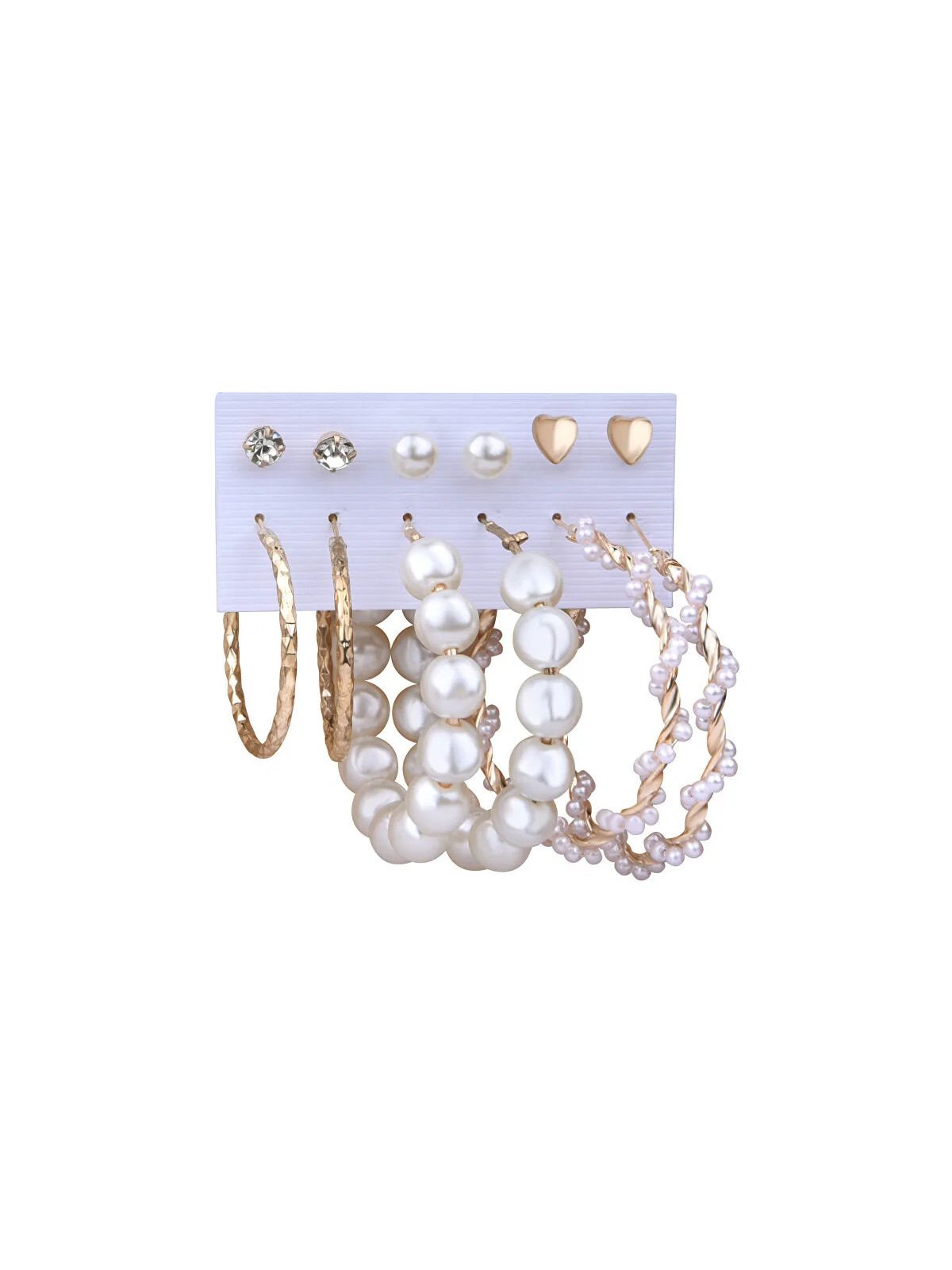 Troli Splendido set di orecchini rotondi placcati in oro e perle (6 paia) donna