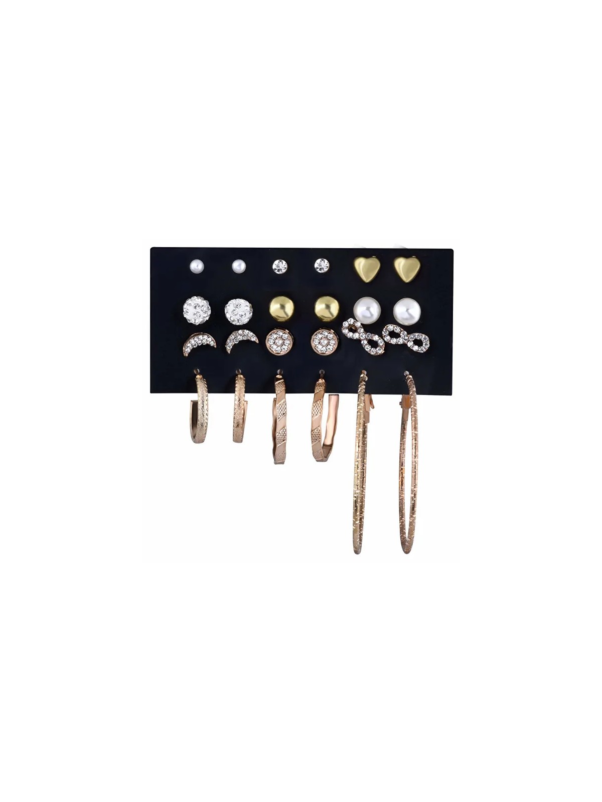 Troli Set di orecchini e anelli rotondi placcati in oro con zirconi oro/oro rosa (12 paia) donna
