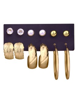 Troli Elegante set di orecchini rotondi e borchie placcati in oro (6 paia) da donna