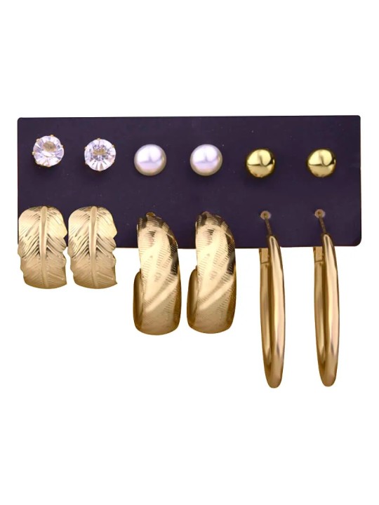 Troli Elegante set di orecchini rotondi e borchie placcati in oro (6 paia) da donna