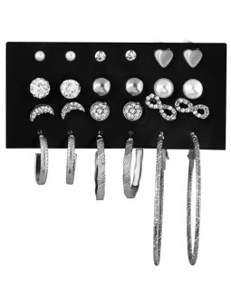 Troli Set di orecchini e anelli rotondi con zirconi argento (12 paia) donna