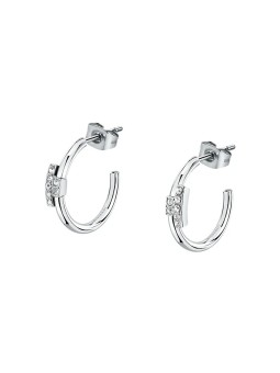 Trussardi Orecchini a cerchio in acciaio con zircone e logo T TJAXC86 donna