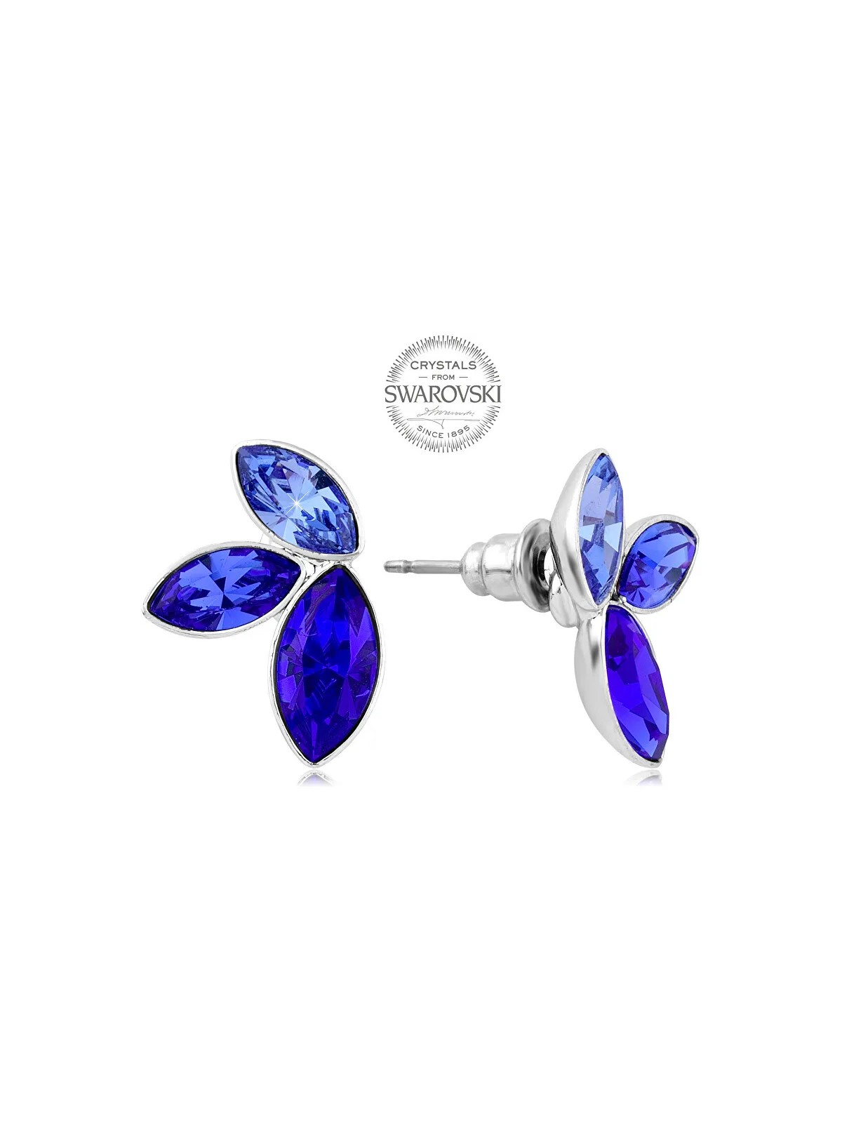 Levien Orecchini con tre cristilla Navette blu donna