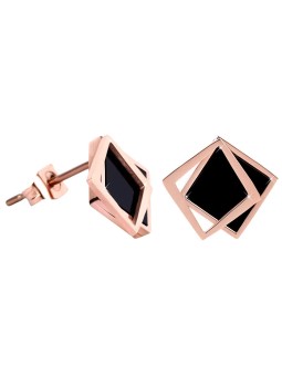 Troli Orecchini in bronzo e forma di doppio quadrato - nero donna