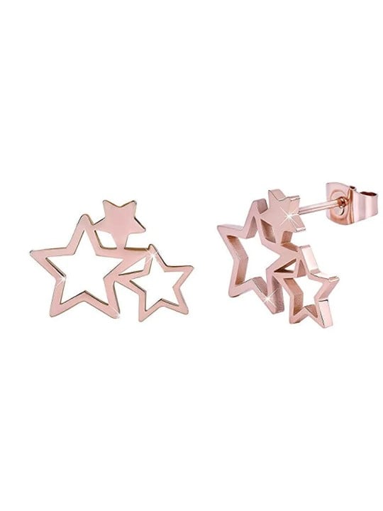 Troli Orecchini a tre stelle in acciaio placcato oro rosa donna