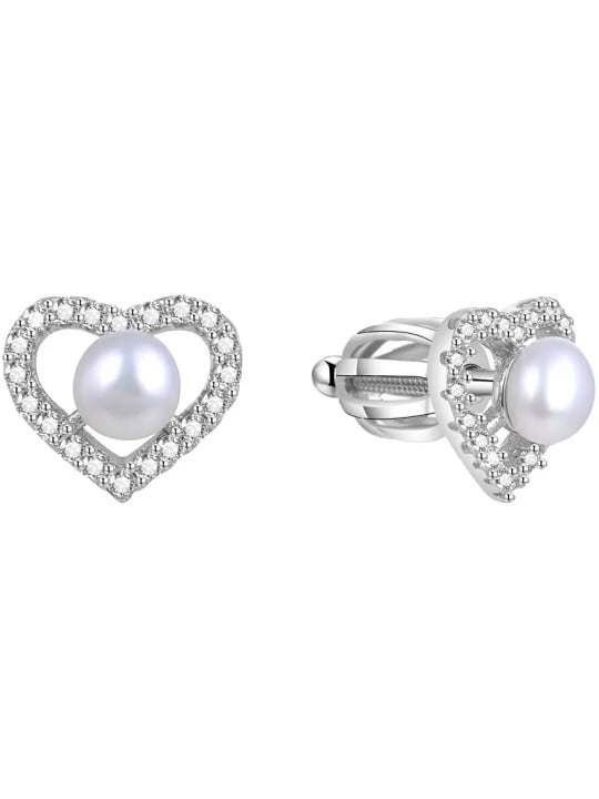 Beneto Orecchini a cuore in argento con vera perla AGUP1659PS donna