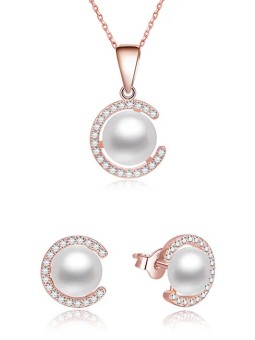 Beneto Parure di gioielli in argento placcato oro con perle vere AGSET285P-ROSE (collana, orecchini) donna