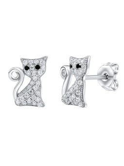 Silvego Orecchini in argento giocosi Gatti con trasparente zirconi Bessie MW01038E donna