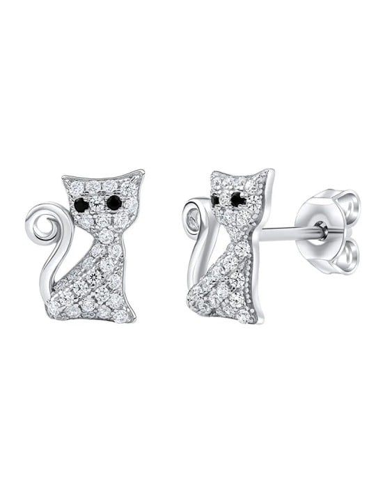 Silvego Orecchini in argento giocosi Gatti con trasparente zirconi Bessie MW01038E donna