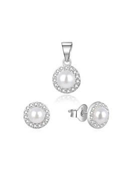 Beneto Affascinante set di gioielli in argento con perle vere AGSET270PL (pendente, orecchini) donna