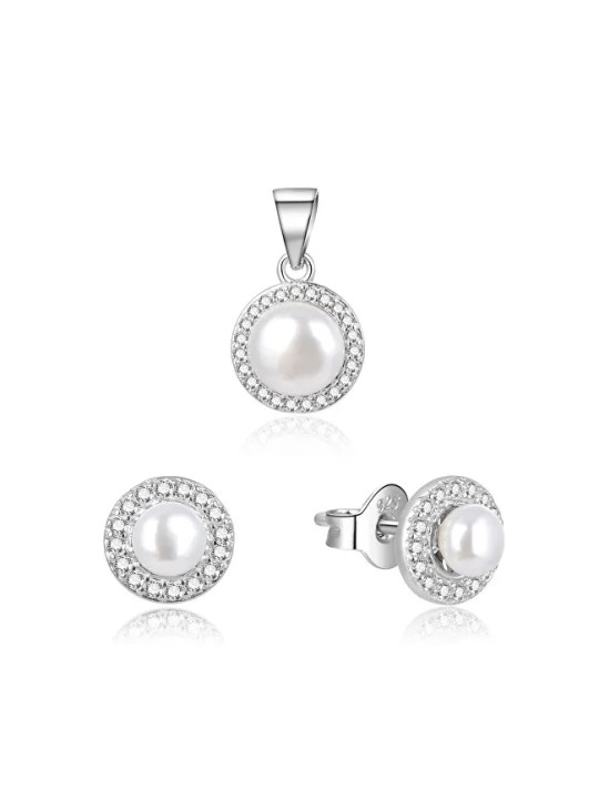 Beneto Bellissimo set di gioielli in argento con perle di fiume AGSET278L (pendente, orecchini) donna