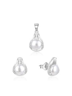 Beneto Elegante set di gioielli in argento con perle vere AGSET271PL (pendente, orecchini) donna