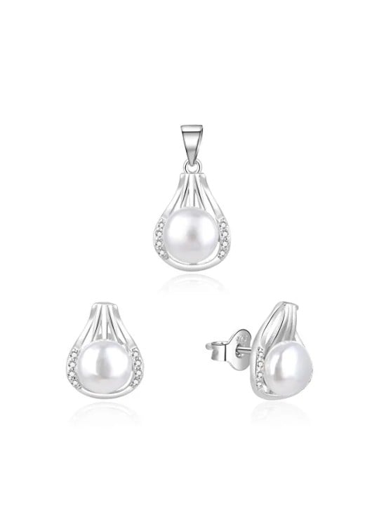 Beneto Elegante set di gioielli in argento con perle vere AGSET271PL (pendente, orecchini) donna