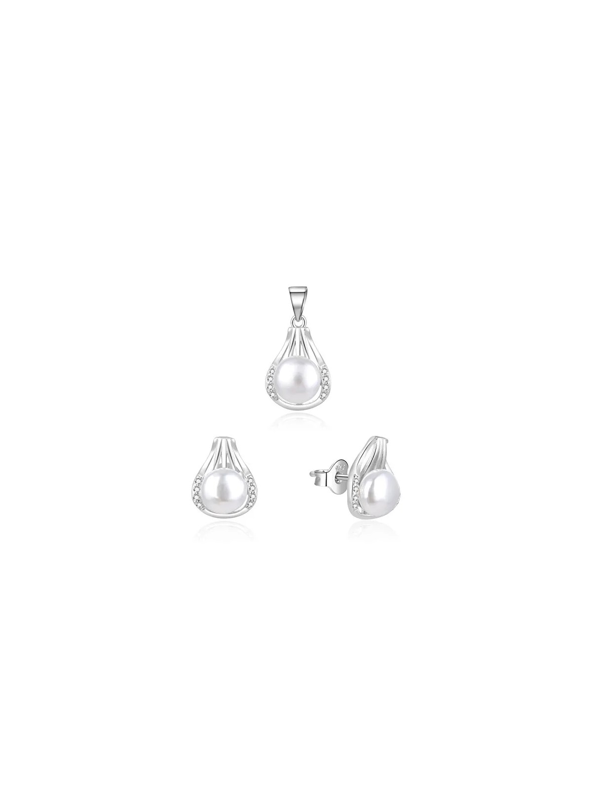 Beneto Elegante set di gioielli in argento con perle vere AGSET271PL (pendente, orecchini) donna
