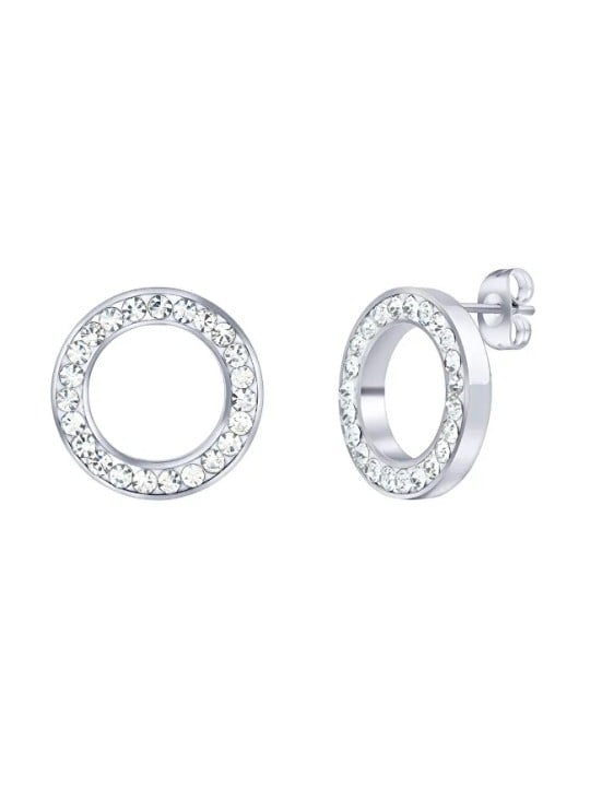 Silvego Delicati orecchini rotondi in acciaio con zirconi KMM62639 donna