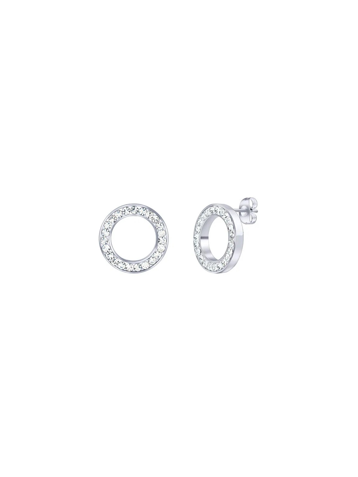 Silvego Delicati orecchini rotondi in acciaio con zirconi KMM62639 donna