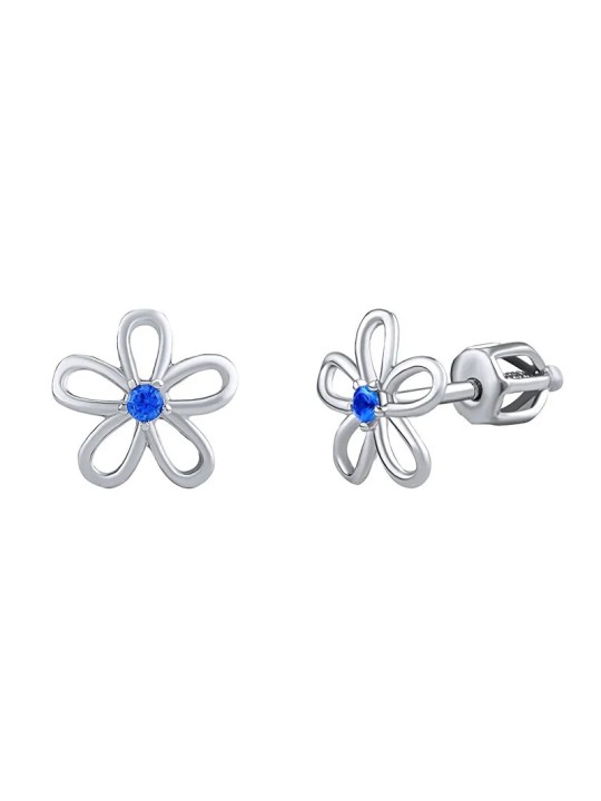 Silvego Orecchini in argento - fiore con zircone blu su vite SILVEGOB31857SBDB donna