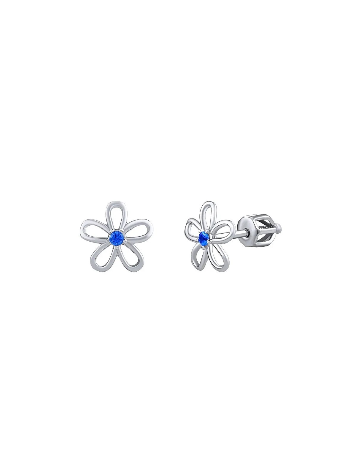 Silvego Orecchini in argento - fiore con zircone blu su vite SILVEGOB31857SBDB donna