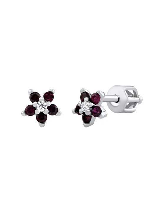Silvego Orecchini Saskia Flower in argento con rubino sintetico e zirconi brillanti SILVEGOB70459BDR donna