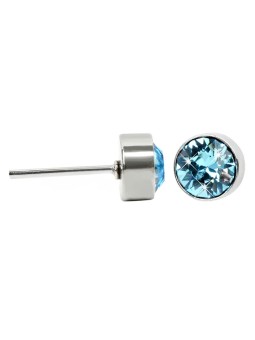 Levien Orecchini a bottone in acciaio pregiato Chaton Aquamarine donna