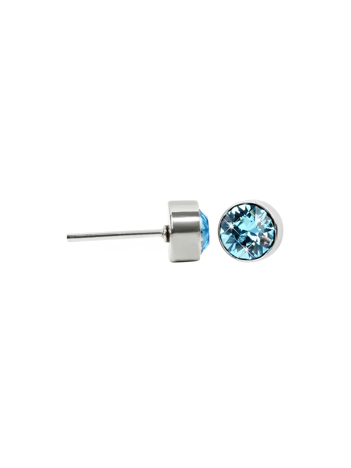 Levien Orecchini a bottone in acciaio pregiato Chaton Aquamarine donna