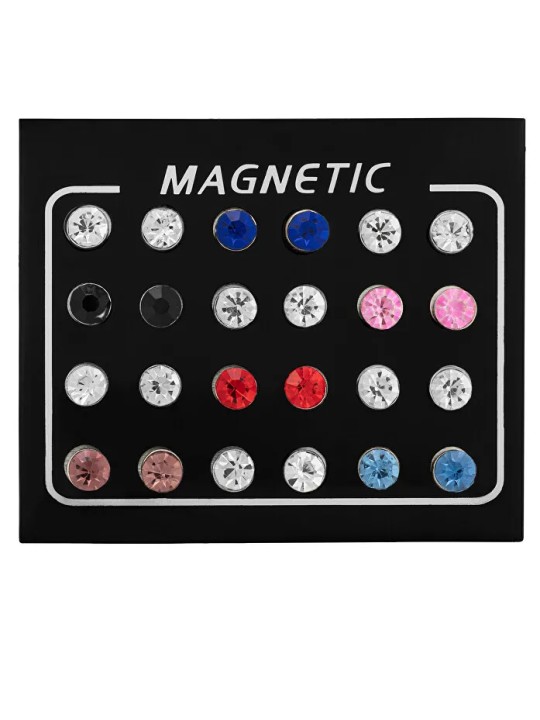 Troli Set moderno di orecchini magnetici con cristalli colorati (perla, mini spilla) donna