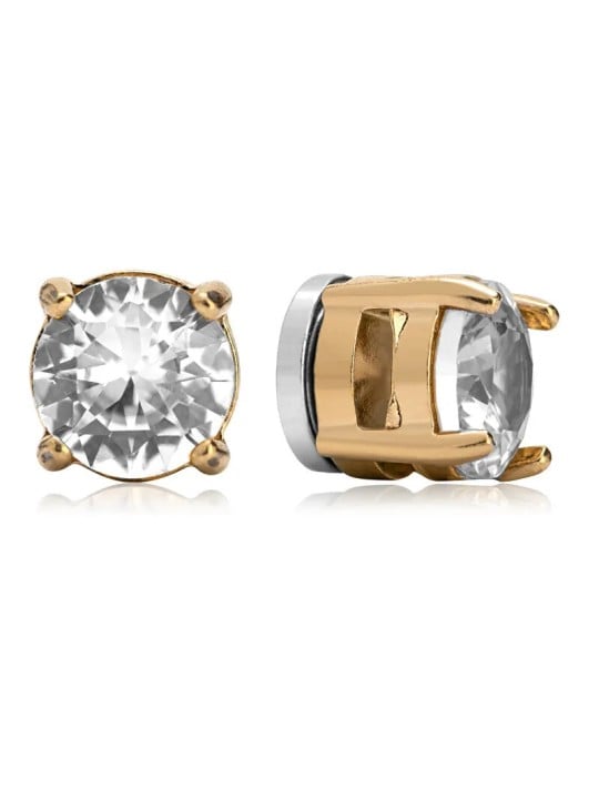 Troli Orecchini placcati oro con magnete e cristilla trasparente 2 in 1 (perline, mini spilla) donna