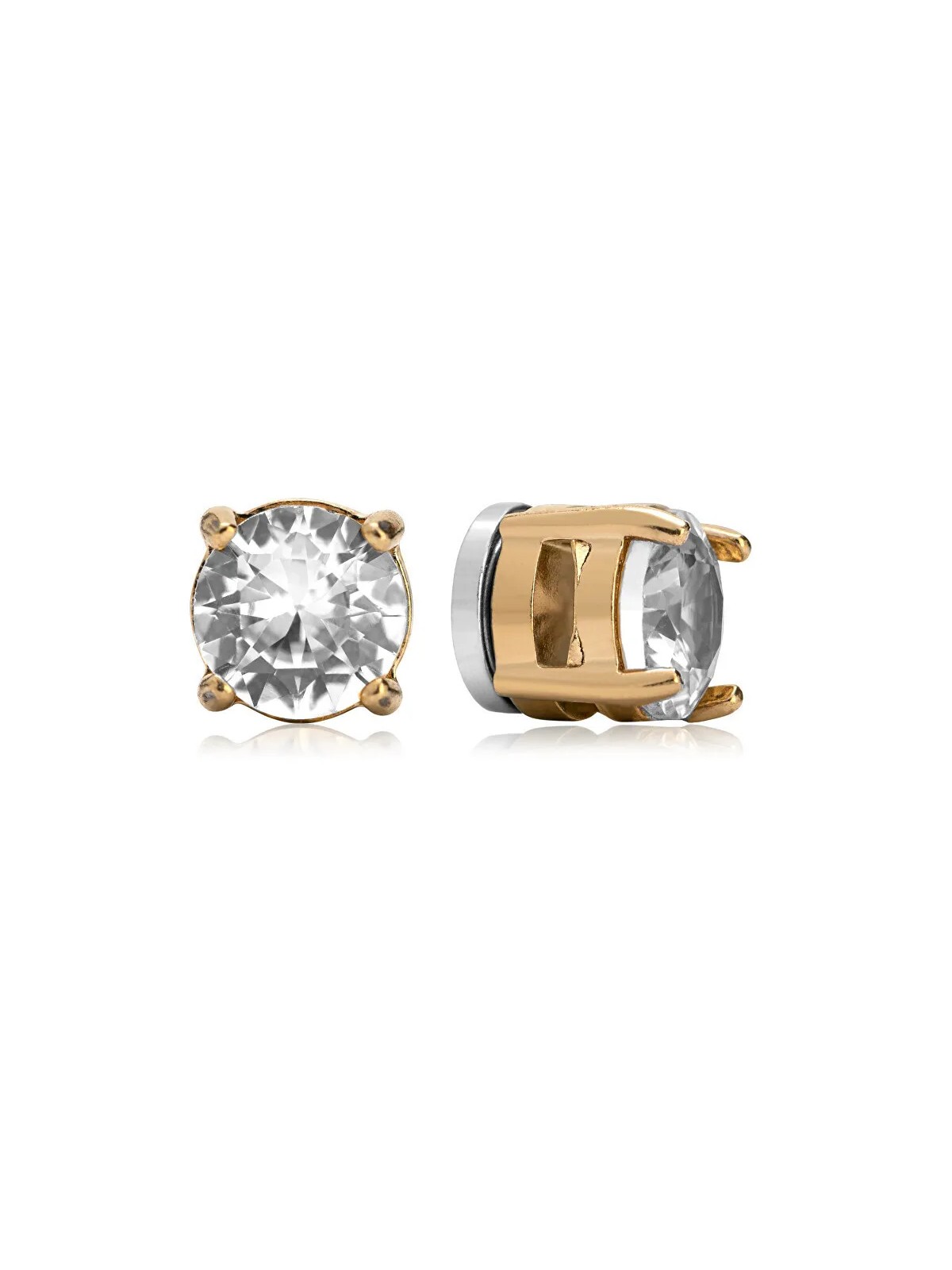 Troli Orecchini placcati oro con magnete e cristilla trasparente 2 in 1 (perline, mini spilla) donna