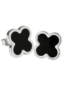 Troli Orecchini in acciaio a forma di fiori con centro nero KE-006 donna