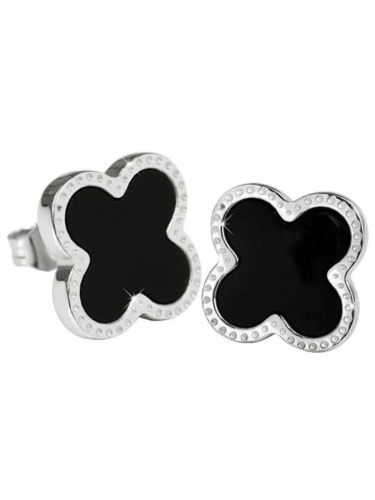Troli Orecchini in acciaio a forma di fiori con centro nero KE-006 donna