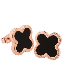 Troli Orecchini a forma di fiori rosa in acciaio placcato con centro nero KE-006 donna