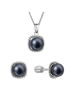 Evolution Group Parure di gioielli in argento con perle di fiume nere 29065.3B nere (orecchini, catena, pendente) donna