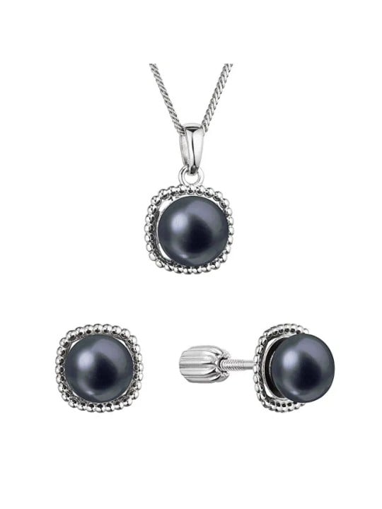 Evolution Group Parure di gioielli in argento con perle di fiume nere 29065.3B nere (orecchini, catena, pendente) donna