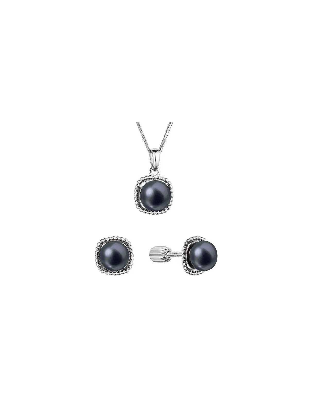 Evolution Group Parure di gioielli in argento con perle di fiume nere 29065.3B nere (orecchini, catena, pendente) donna