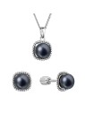 Evolution Group Parure di gioielli in argento con perle di fiume nere 29065.3B nere (orecchini, catena, pendente) donna