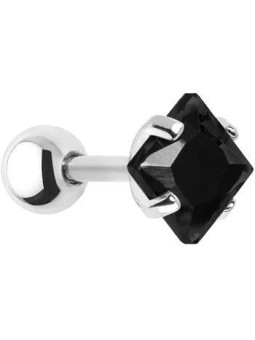 Troli Orecchino piercing in acciaio con cristallo nero Square donna