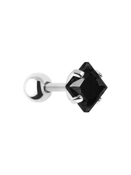 Troli Orecchino piercing in acciaio con cristallo nero Square donna
