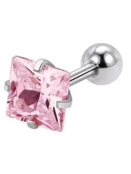 Troli Orecchino piercing in acciaio con cristallo rosa Square donna