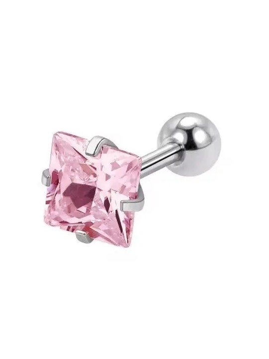 Troli Orecchino piercing in acciaio con cristallo rosa Square donna