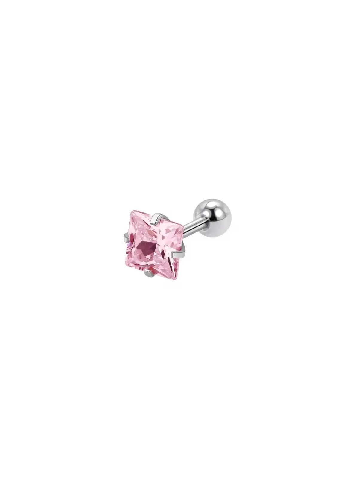 Troli Orecchino piercing in acciaio con cristallo rosa Square donna