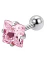 Troli Orecchino piercing in acciaio con cristallo rosa Square donna
