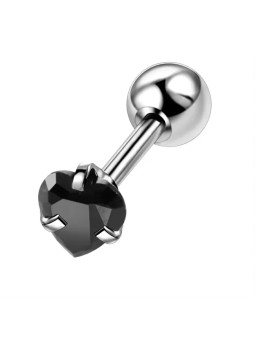Troli Orecchino piercing in acciaio con cuore in cristallo nero donna
